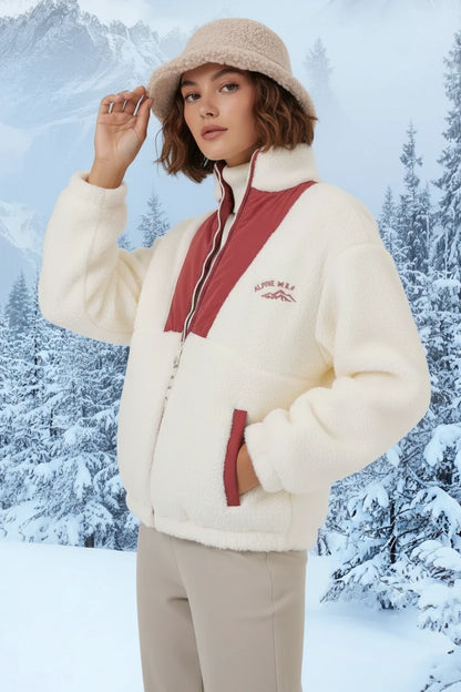 Kadın Dik Yaka Fermuarli Peluş Ceket