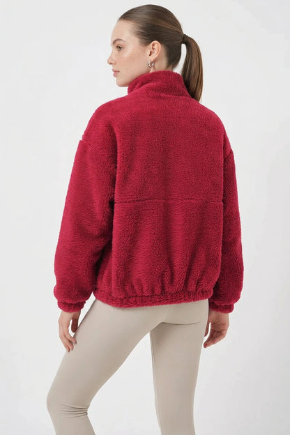 Kadın Fermuarli Peluş Bordo Ceket