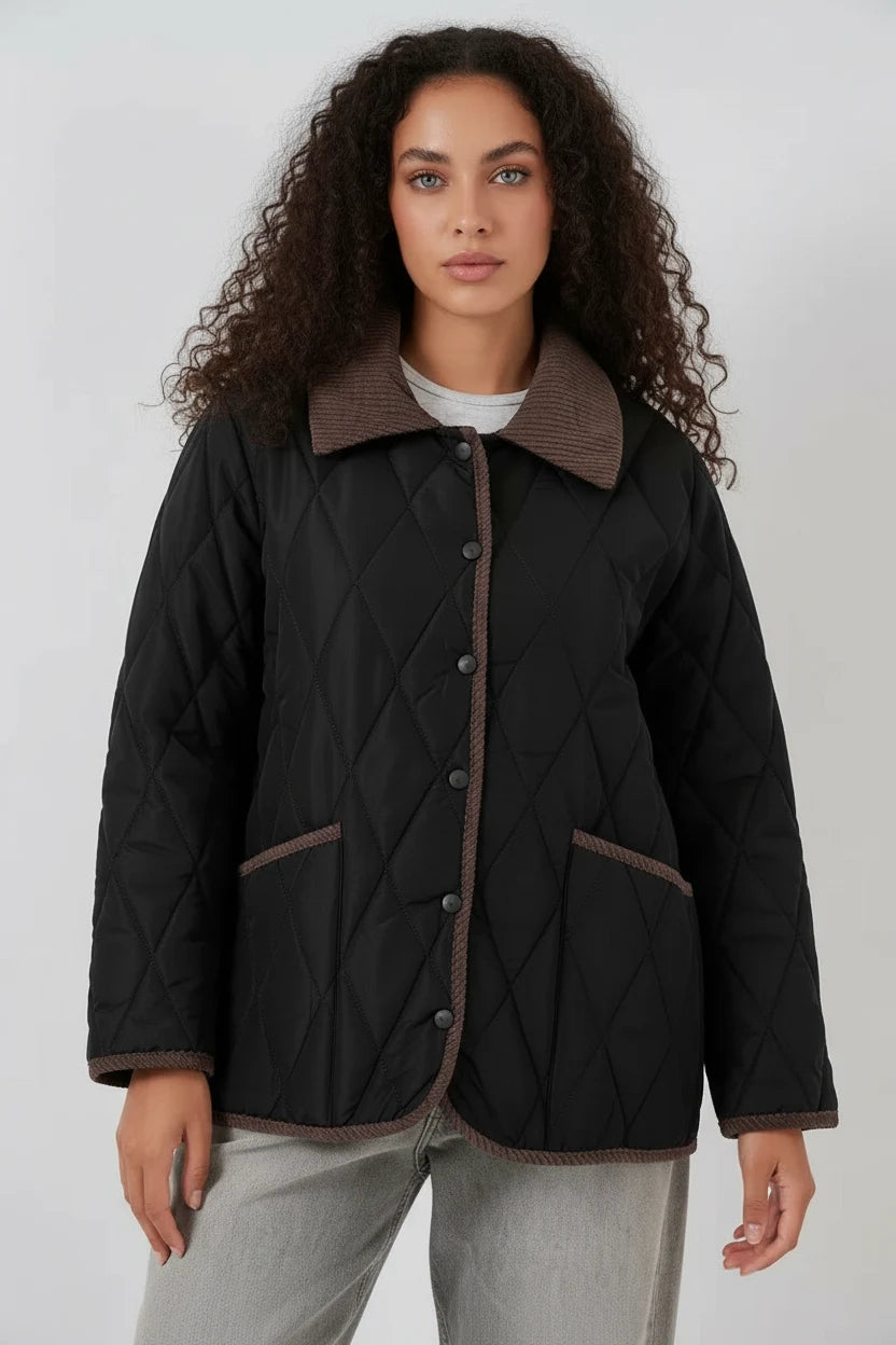 Kadın Klasik Yaka Oversize Kapitone Çift Renk Mont