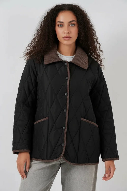 Kadın Klasik Yaka Oversize Kapitone Çift Renk Mont