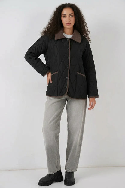 Kadın Klasik Yaka Oversize Kapitone Çift Renk Mont