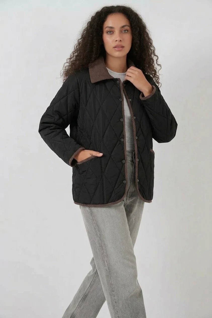 Kadın Klasik Yaka Oversize Kapitone Çift Renk Mont