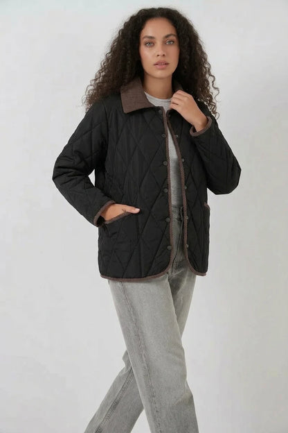 Kadın Klasik Yaka Oversize Kapitone Çift Renk Mont