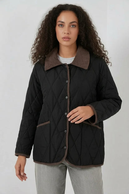 Kadın Klasik Yaka Oversize Kapitone Çift Renk Mont