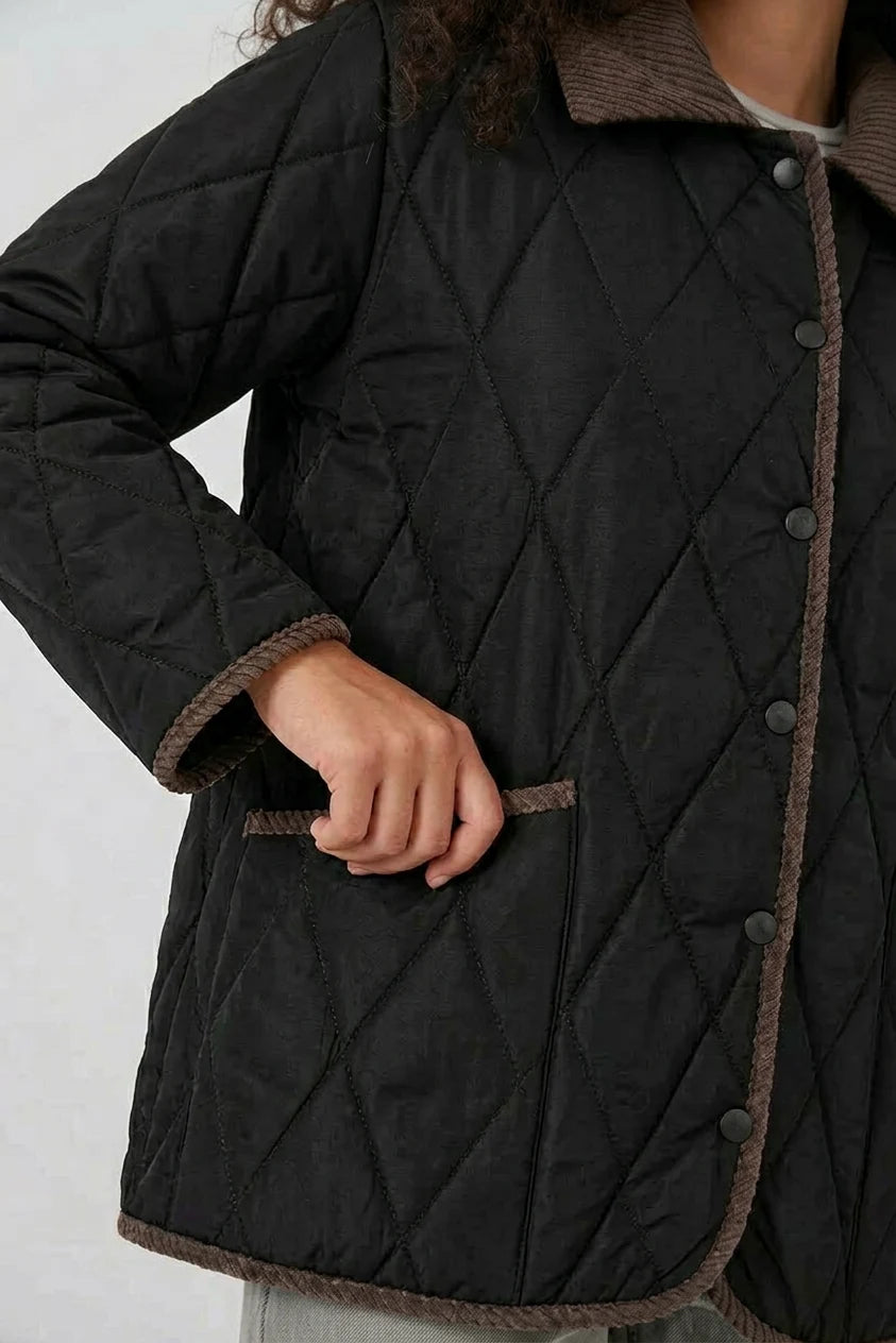 Kadın Klasik Yaka Oversize Kapitone Çift Renk Mont