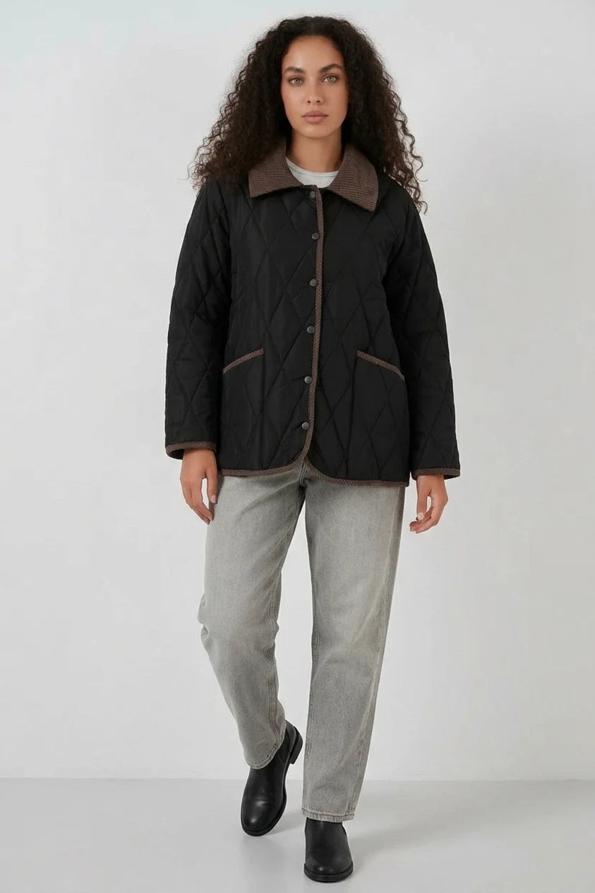 Kadın Klasik Yaka Oversize Kapitone Çift Renk Mont