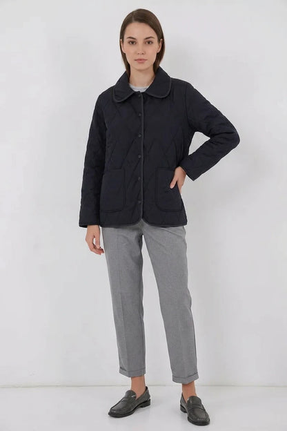 Kadın Klasik Yaka Oversize Kapitone Çift Renk Mont