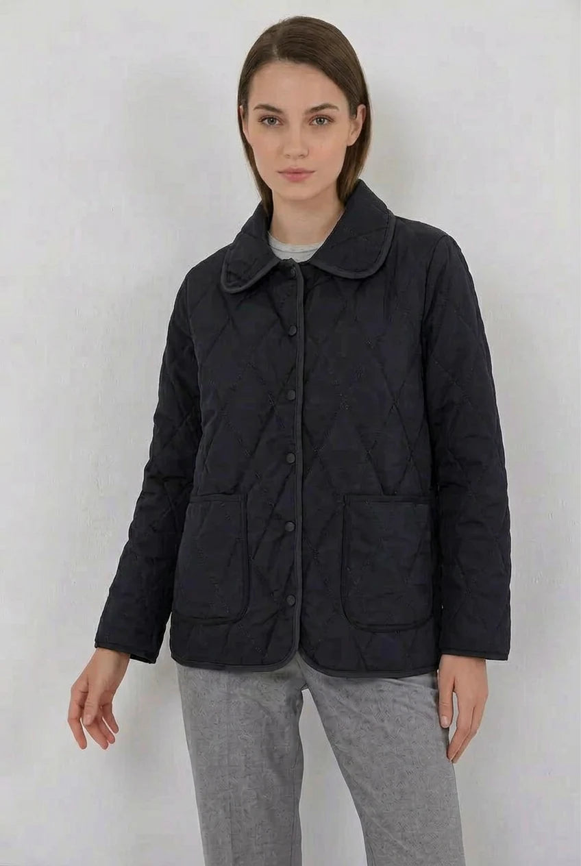 Kadın Klasik Yaka Oversize Kapitone Çift Renk Mont