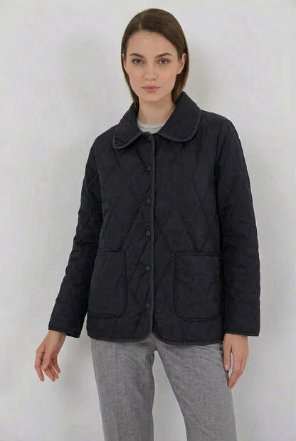 Kadın Klasik Yaka Oversize Kapitone Çift Renk Mont