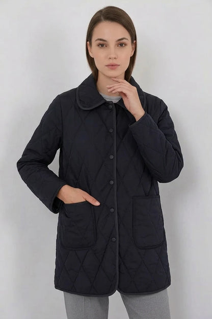 Kadın Klasik Yaka Oversize Kapitone Çift Renk Mont