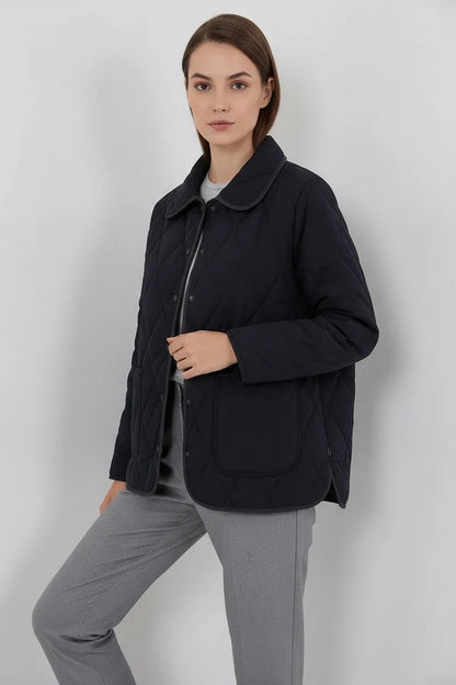 Kadın Klasik Yaka Oversize Kapitone Çift Renk Mont