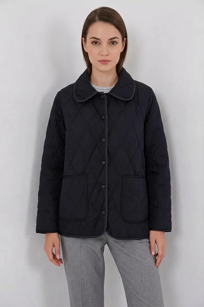 Kadın Klasik Yaka Oversize Kapitone Çift Renk Mont