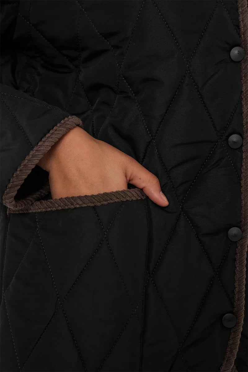 Kadın Klasik Yaka Oversize Kapitone Çift Renk Mont