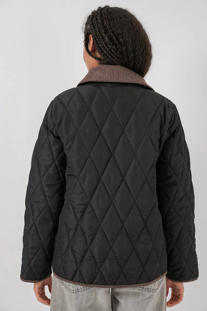 Kadın Klasik Yaka Oversize Kapitone Çift Renk Mont