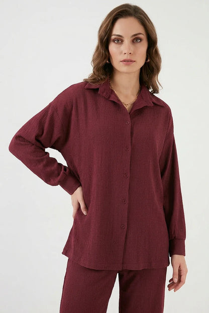 Kadın Gömlek Yaka Düğmeli Oversize İkili Takım