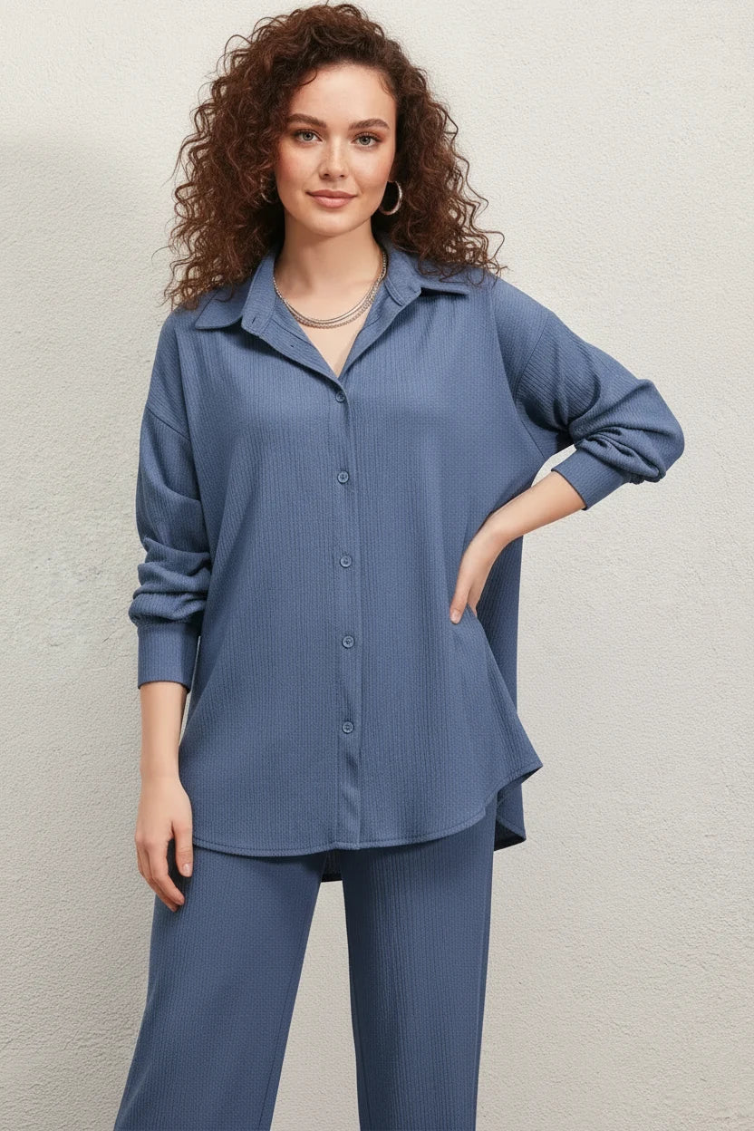 Kadın Gömlek Yaka Oversize İkili Takım – Renk Seçenekleri 1