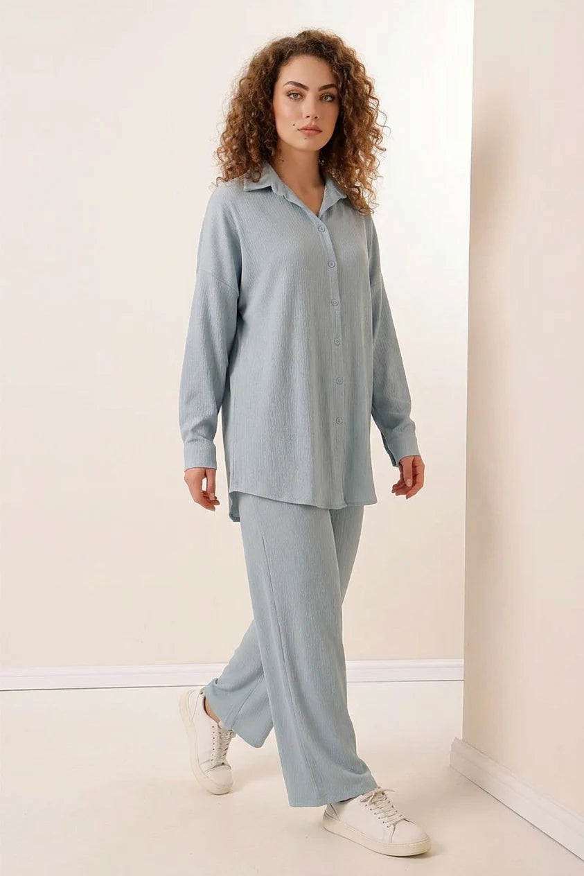 Kadın Gömlek Yaka Oversize İkili Takım – Renk Seçenekleri 1