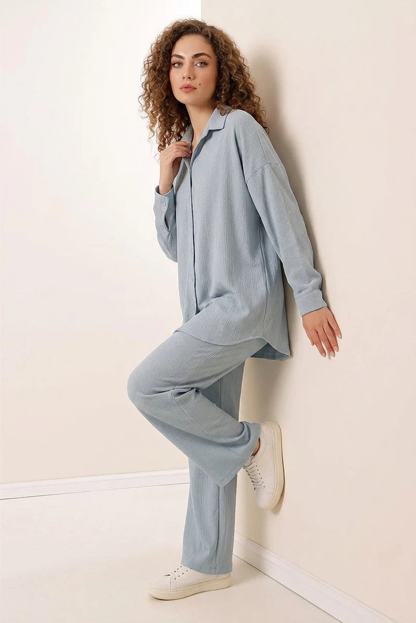 Kadın Gömlek Yaka Oversize İkili Takım – Renk Seçenekleri 1