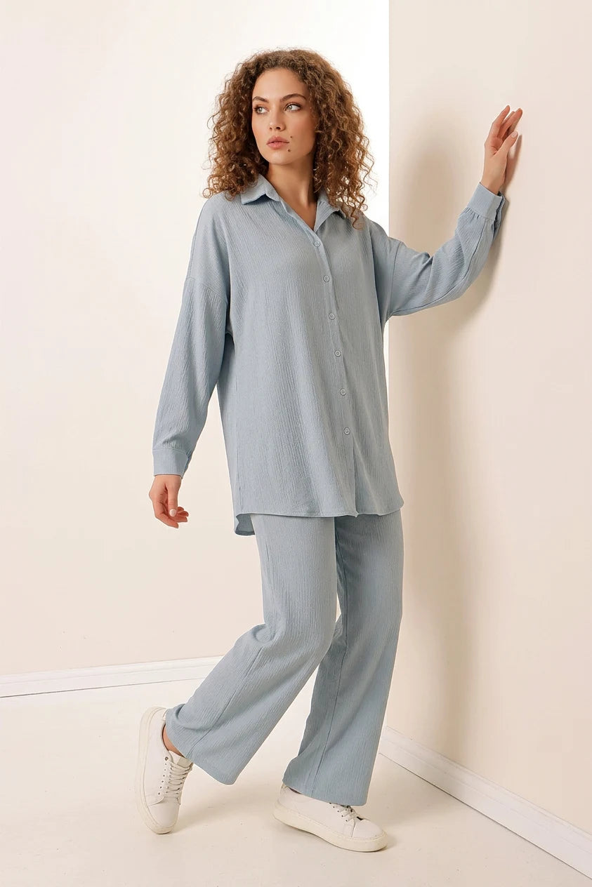 Kadın Gömlek Yaka Oversize İkili Takım – Renk Seçenekleri 1