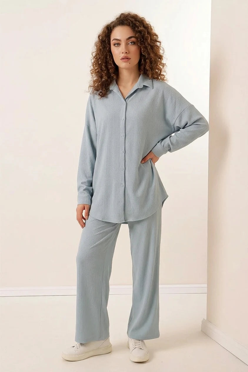 Kadın Gömlek Yaka Oversize İkili Takım – Renk Seçenekleri 1
