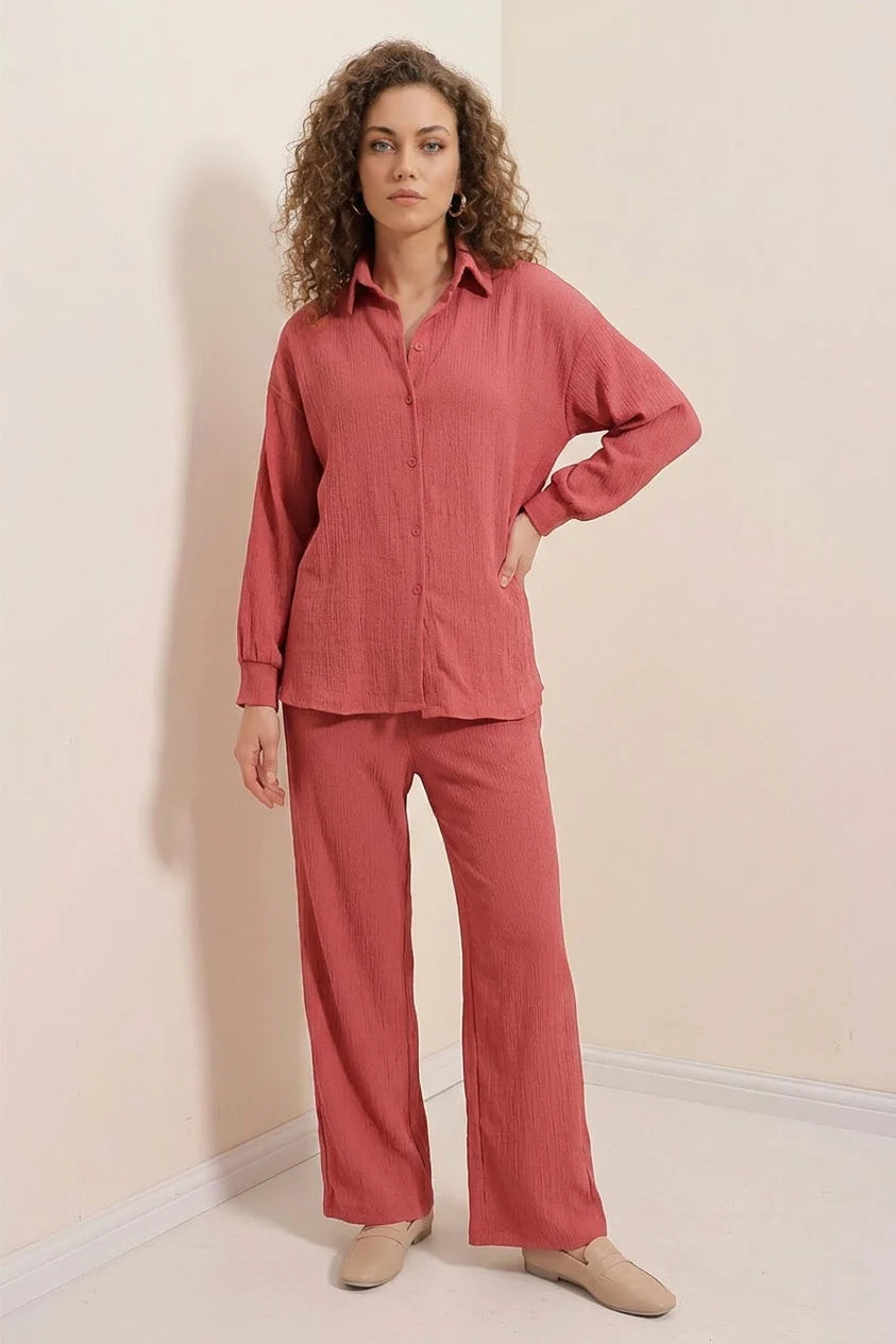 Kadın Gömlek Yaka Oversize İkili Takım – Renk Seçenekleri 1