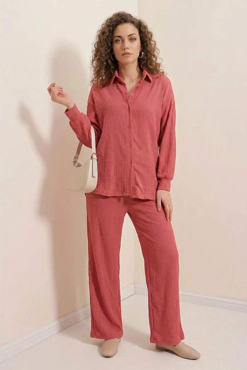 Kadın Gömlek Yaka Oversize İkili Takım – Renk Seçenekleri 1
