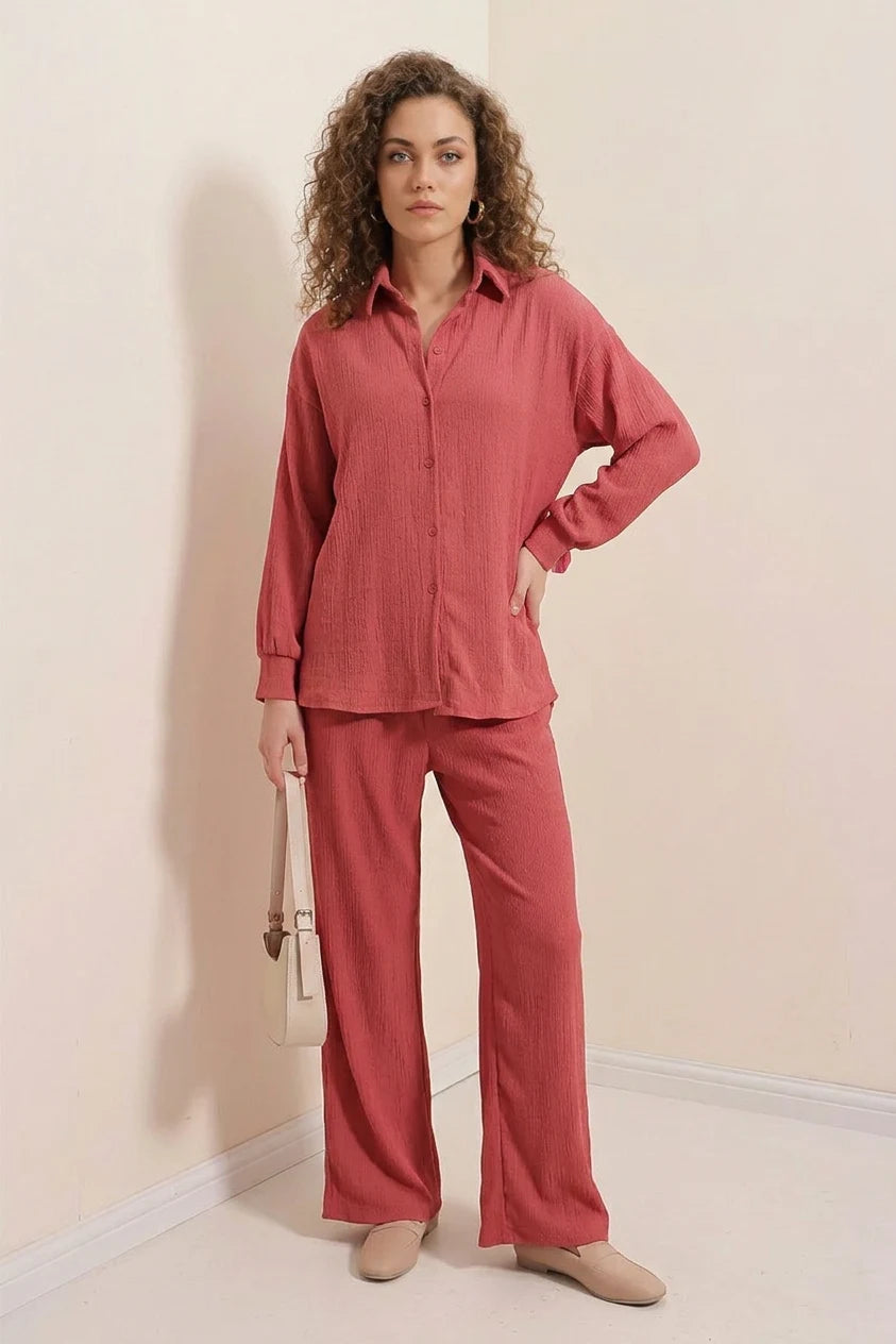 Kadın Gömlek Yaka Oversize İkili Takım – Renk Seçenekleri 1
