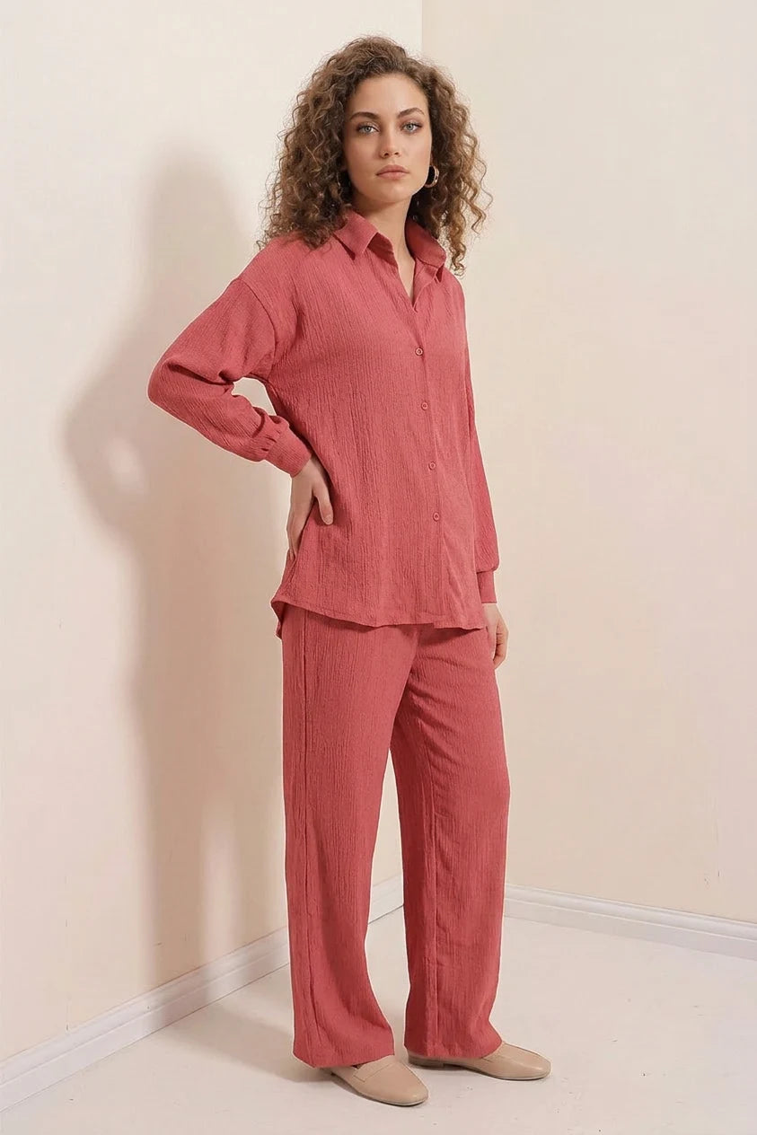 Kadın Gömlek Yaka Oversize İkili Takım – Renk Seçenekleri 1