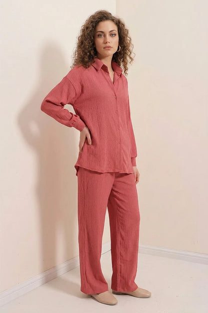 Kadın Gömlek Yaka Oversize İkili Takım – Renk Seçenekleri 1