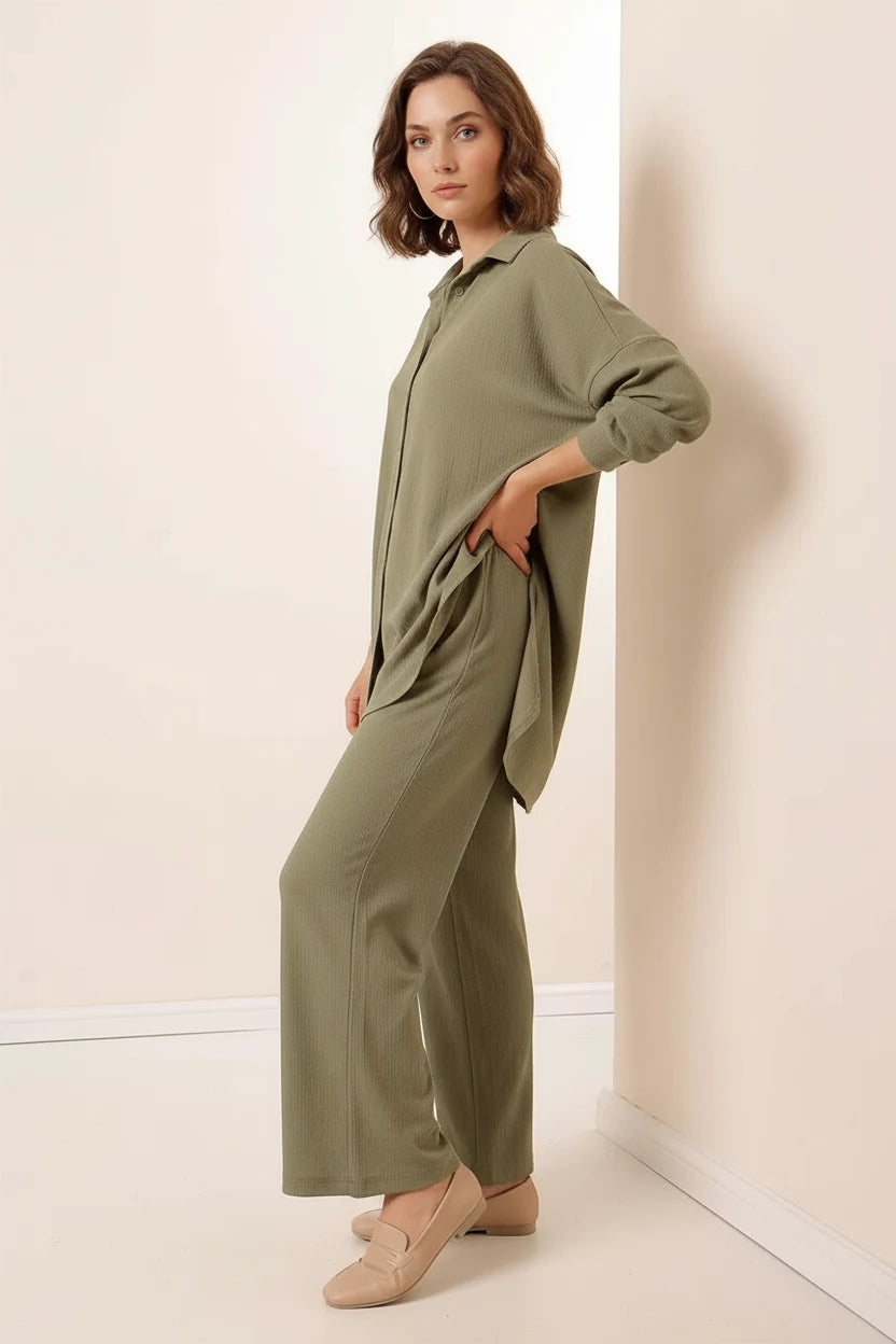 Kadın Gömlek Yaka Oversize İkili Takım – Renk Seçenekleri 1