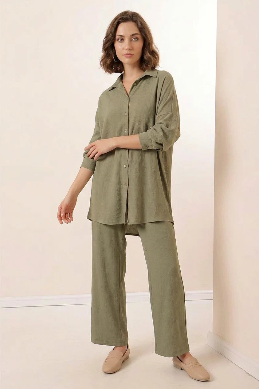 Kadın Gömlek Yaka Oversize İkili Takım – Renk Seçenekleri 1