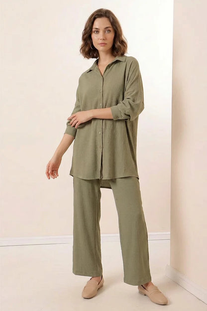 Kadın Gömlek Yaka Oversize İkili Takım – Renk Seçenekleri 1