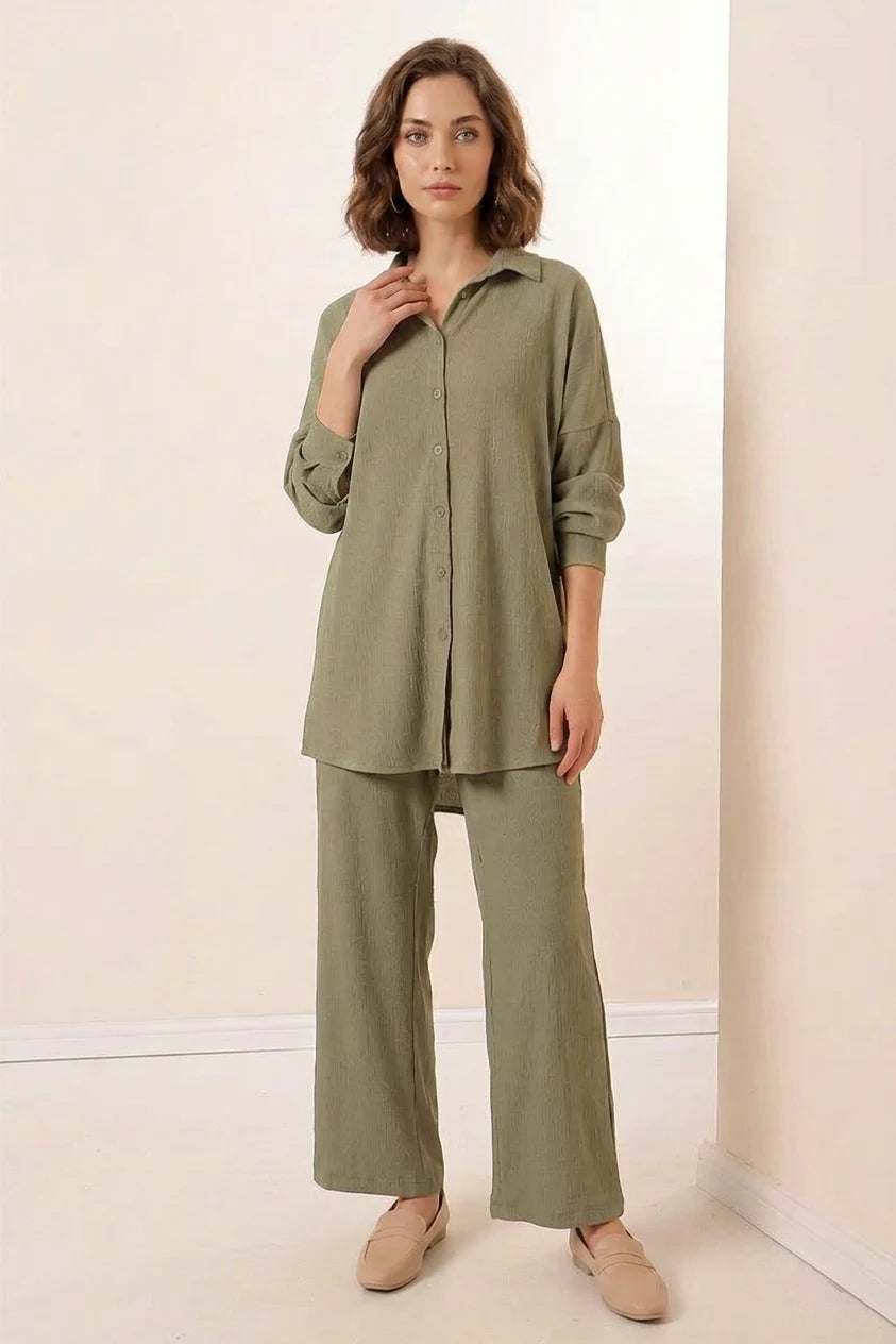 Kadın Gömlek Yaka Oversize İkili Takım – Renk Seçenekleri 1