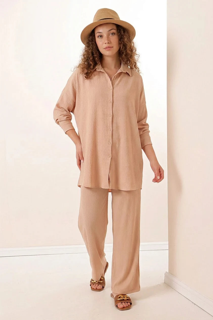 Kadın Gömlek Yaka Oversize İkili Takım – Renk Seçenekleri 1