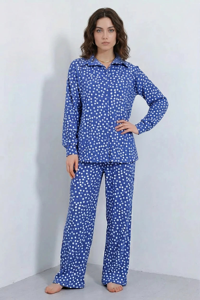 Kadın Gömlek Yaka Oversize Puantiyeli İkili Takım