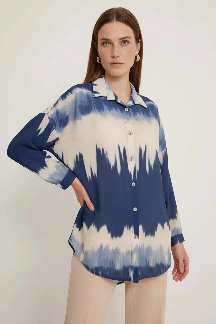 Kadın Oversize Desenli Gömlek