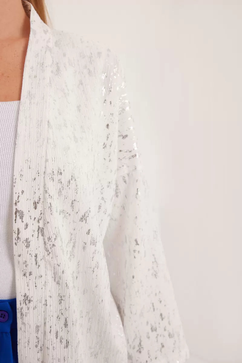 Kadın V Yaka Gümüş Varaklı Kimono