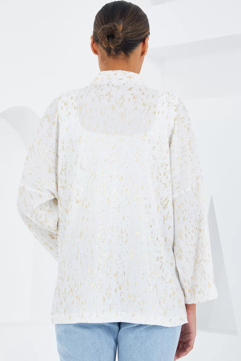 Kadın Varaklı Ekru Kimono