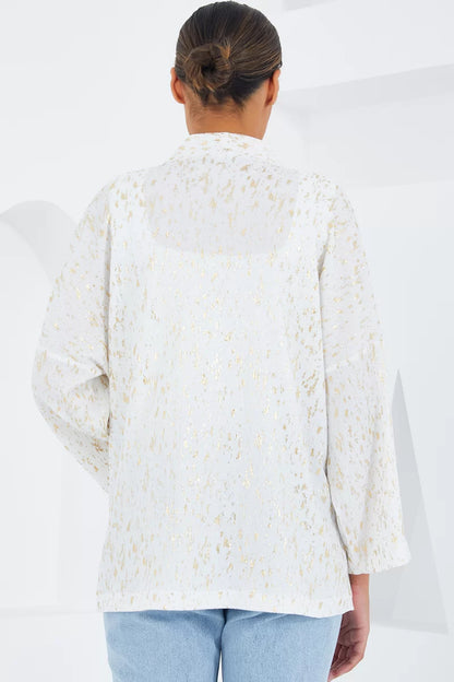 Kadın Varaklı Ekru Kimono