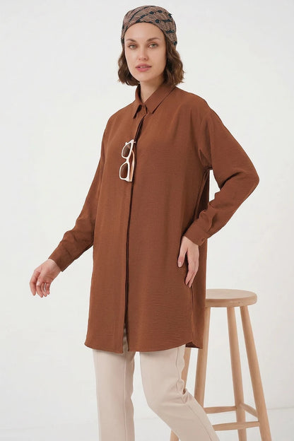 Kadın Düz Kesim Taba Gömlek Tunik