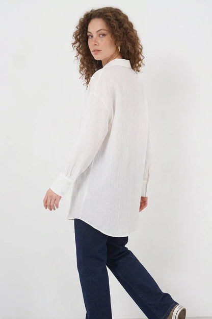 Kadın Çizgili Viskon Gömlek Tunik
