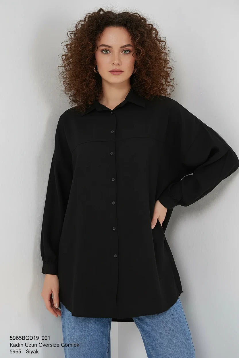 Kadın Oversize Kesim Viskon Gömlek