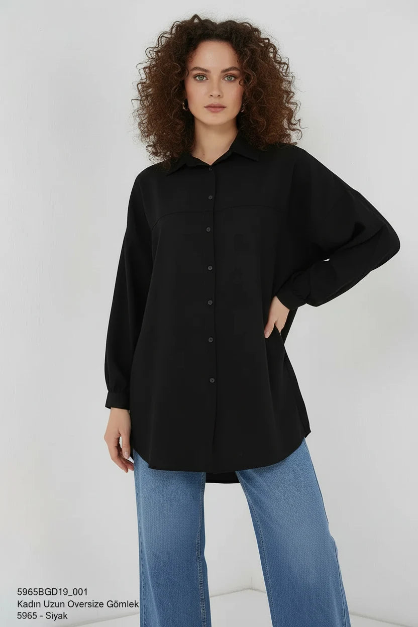 Kadın Oversize Kesim Viskon Gömlek