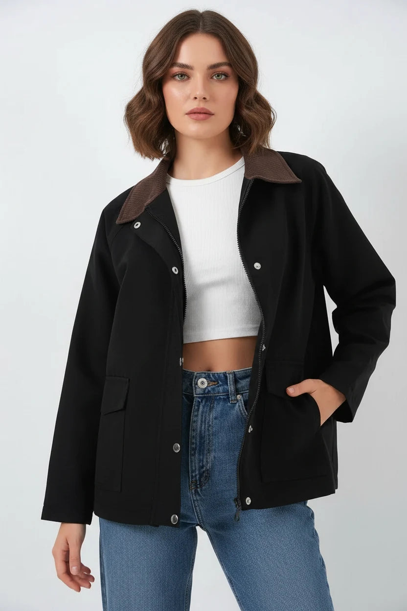 Kadın Klasik Yaka Cep Detaylı Oversize Ceket