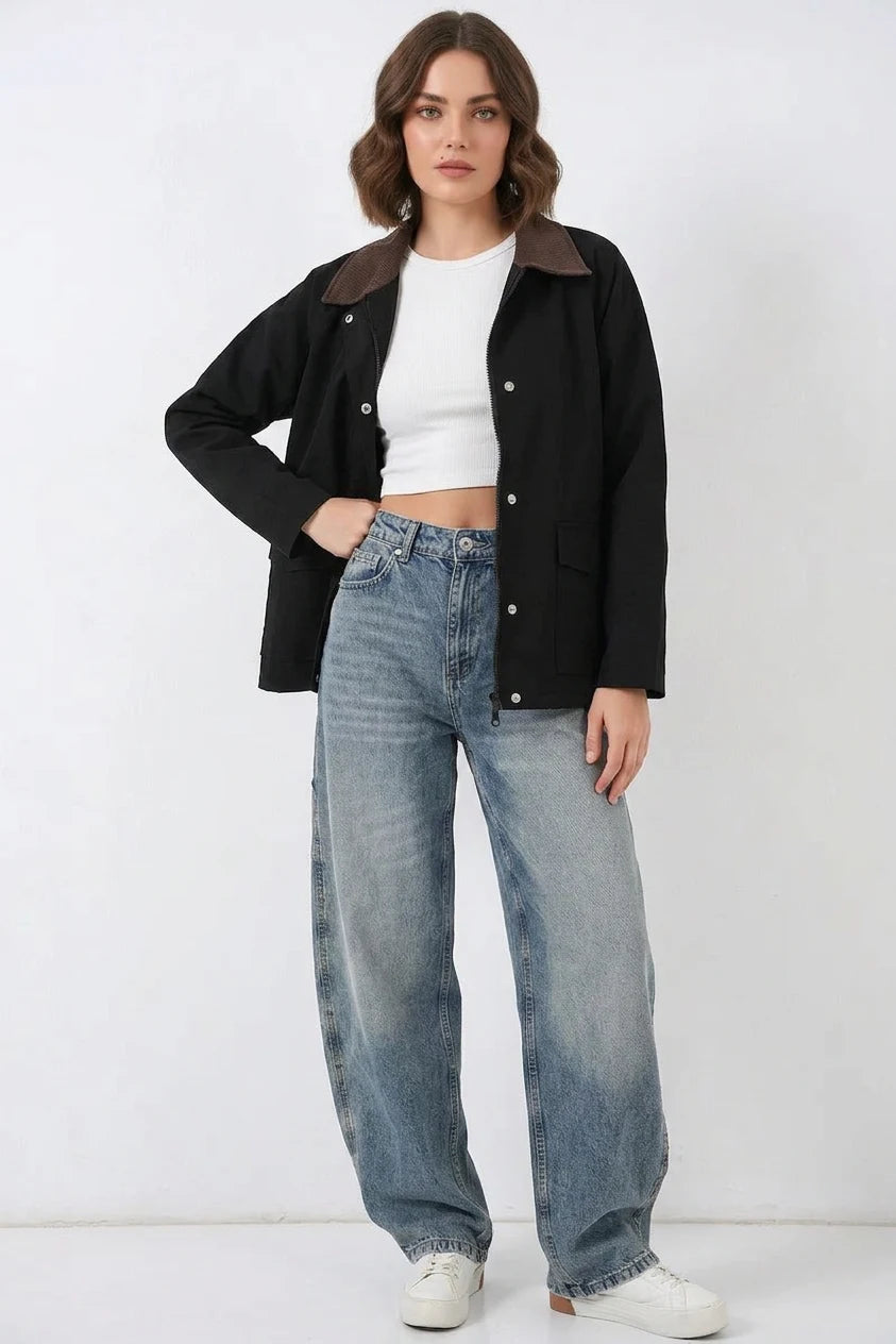 Kadın Klasik Yaka Cep Detaylı Oversize Ceket