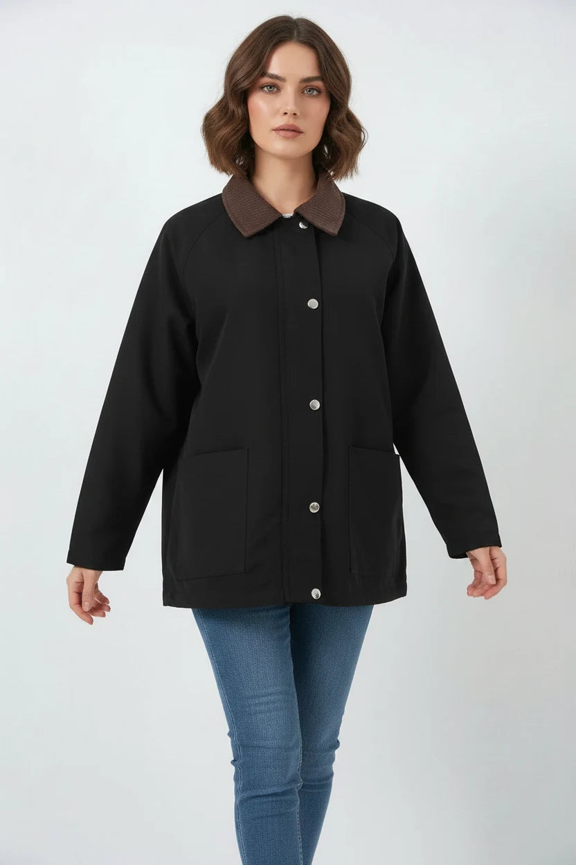 Kadın Klasik Yaka Cep Detaylı Oversize Ceket