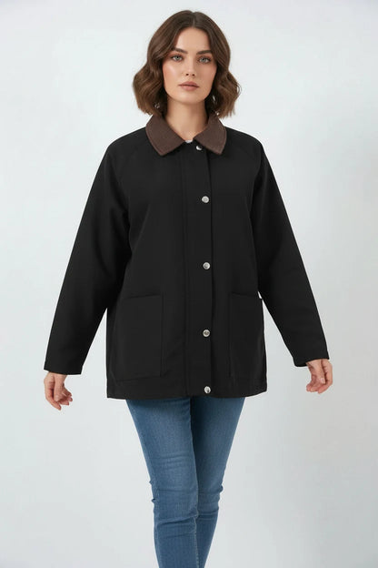 Kadın Klasik Yaka Cep Detaylı Oversize Ceket