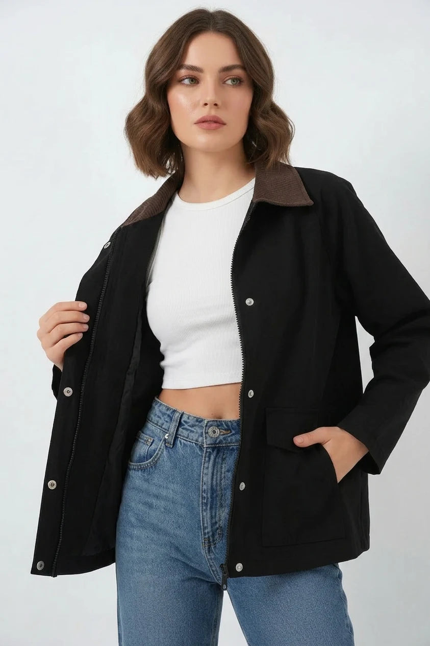 Kadın Klasik Yaka Cep Detaylı Oversize Ceket