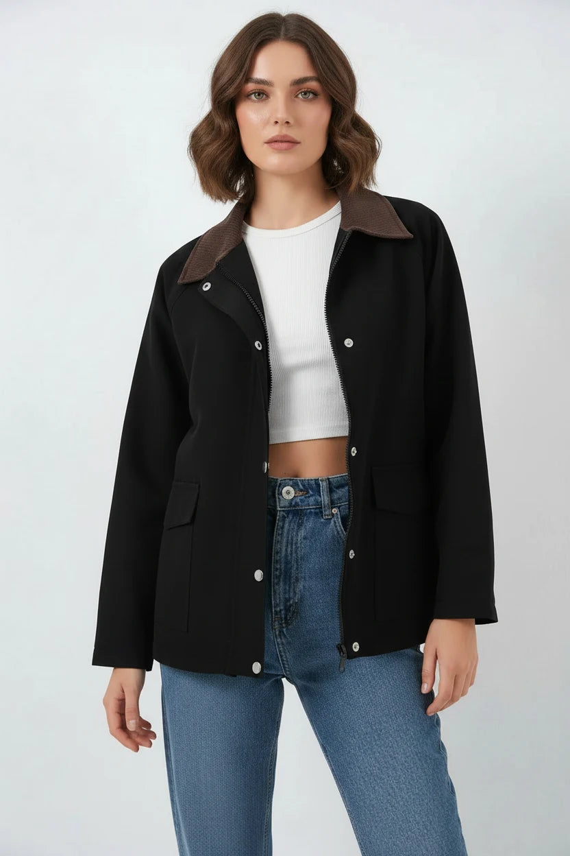 Kadın Klasik Yaka Cep Detaylı Oversize Ceket