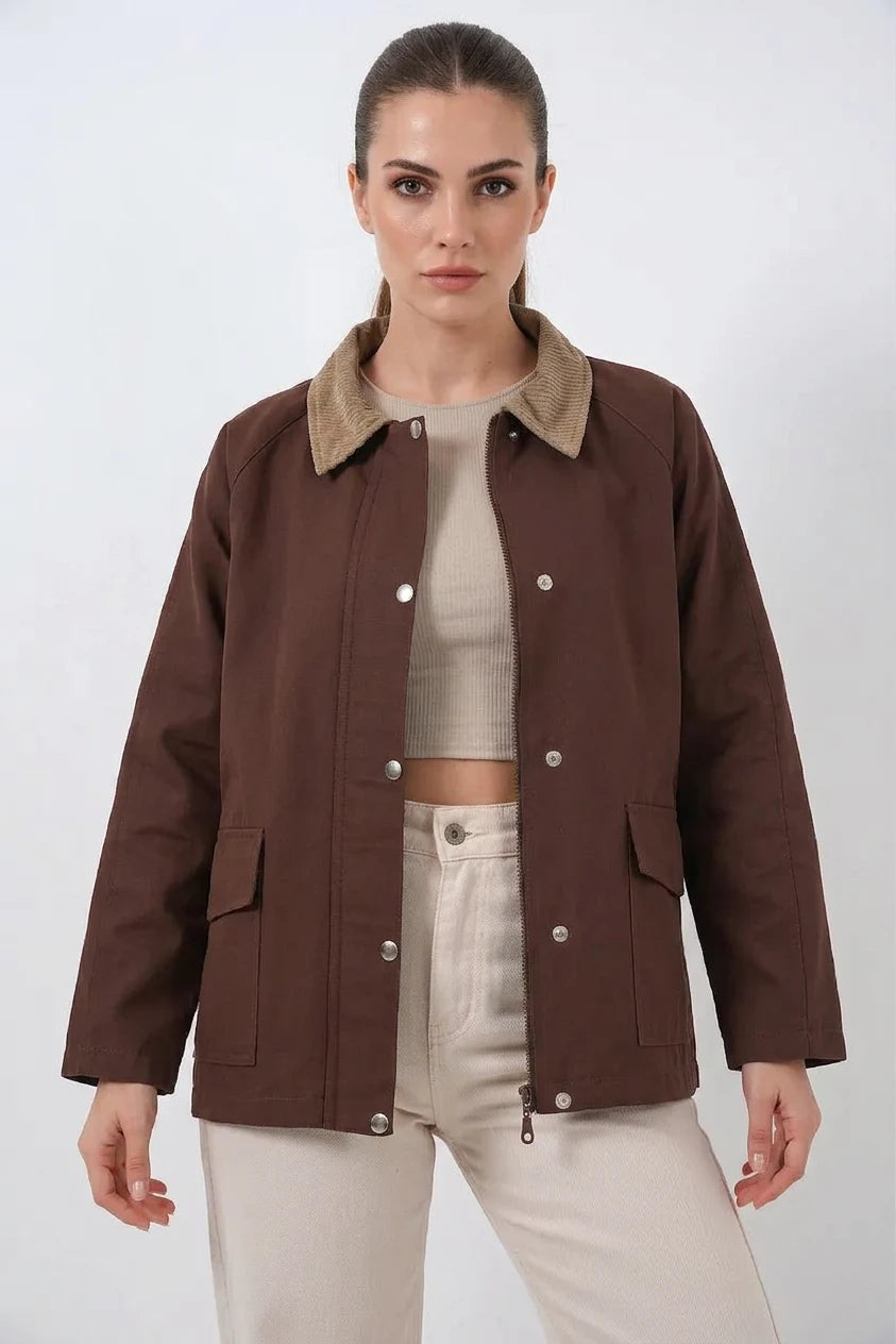 Kadın Klasik Yaka Cep Detaylı Oversize Ceket